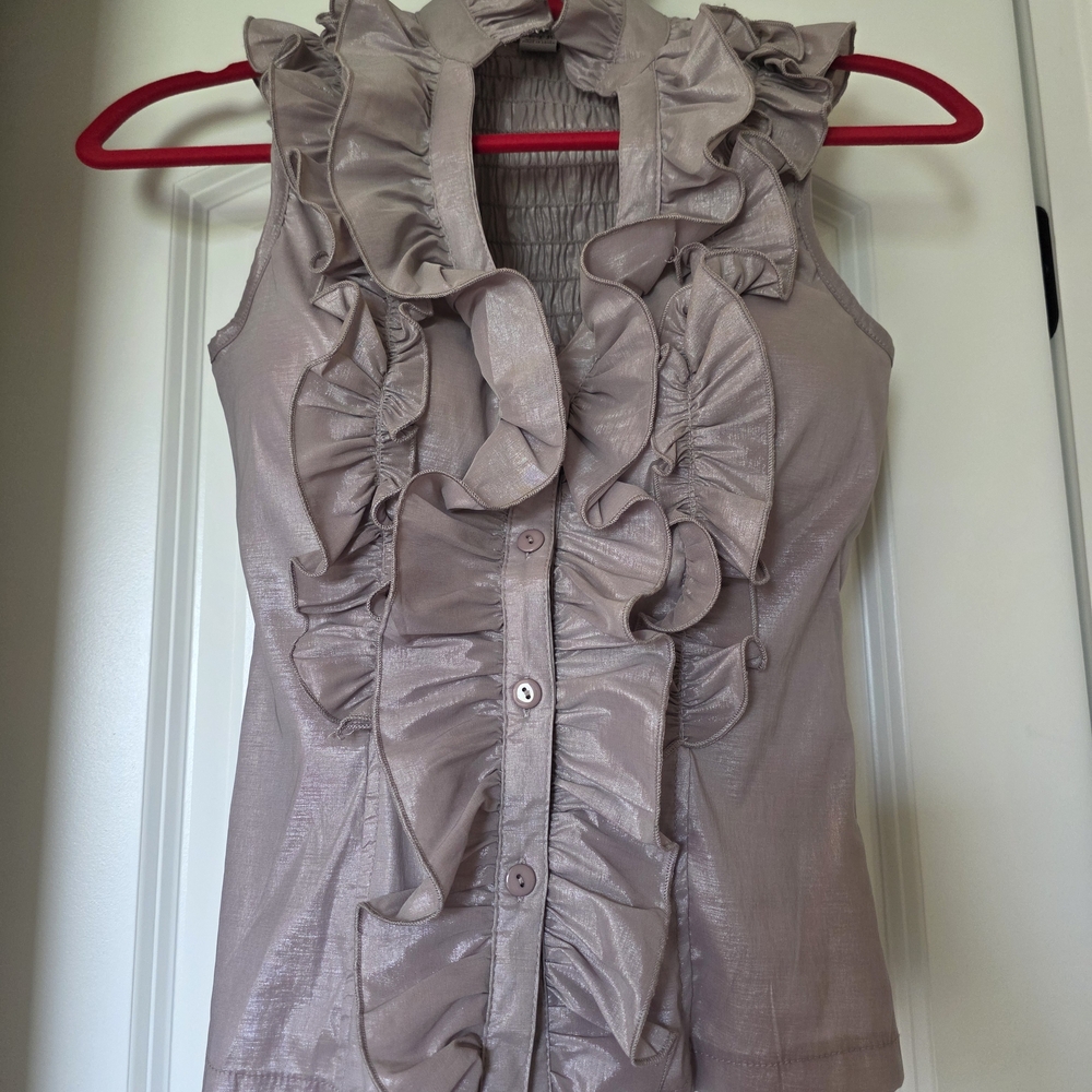 Poetry Shimmering Ruffled Blouse in Taupe
